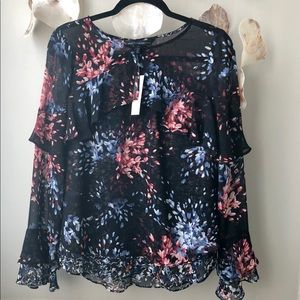 NWT White House Black Market NavyBlue Print Blouse